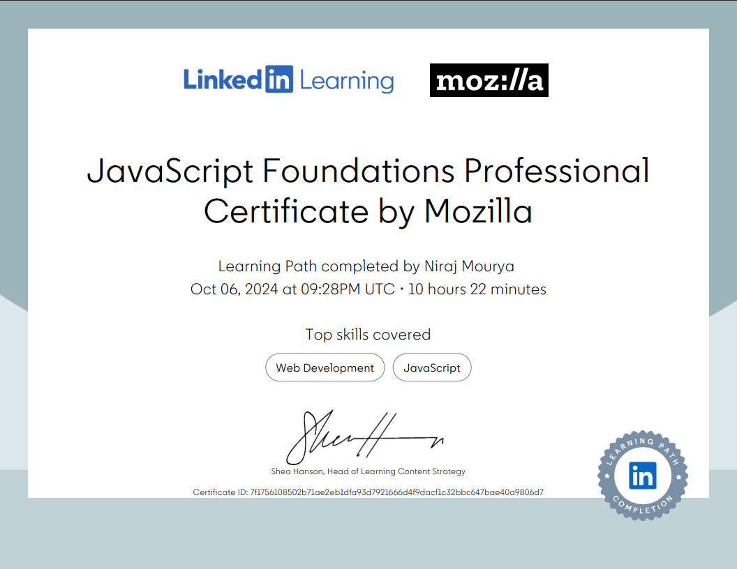 JavaScript Foundations Professional Certificate by Mozilla